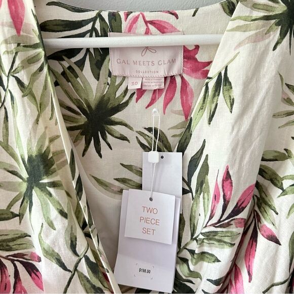 Gal Meets Glam Stevie Palm Print Linen Skirt and Top Set - Picture 8 of 13